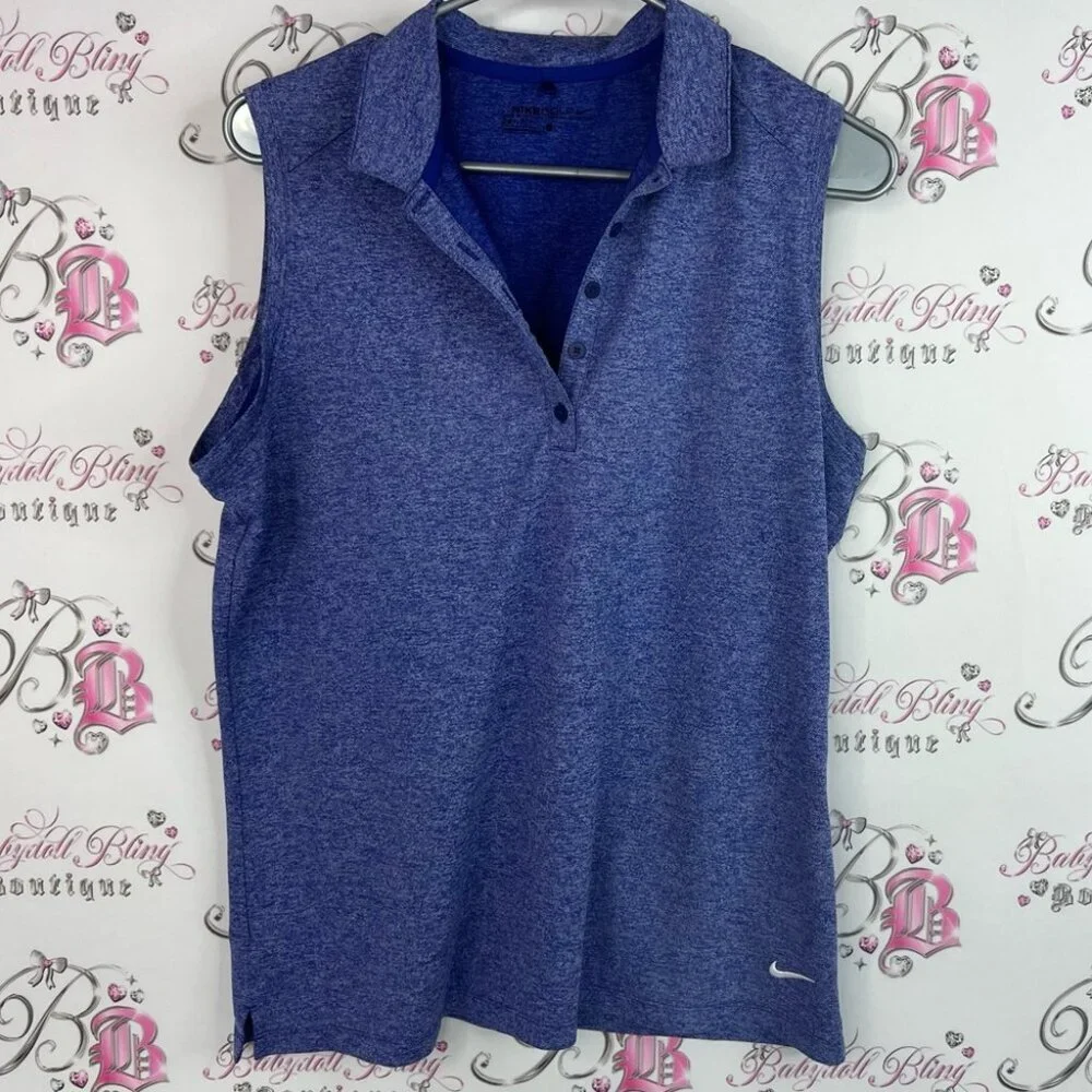 Nike golf tank top dri fit button up half purple Heathered Blue Sleeveless Top